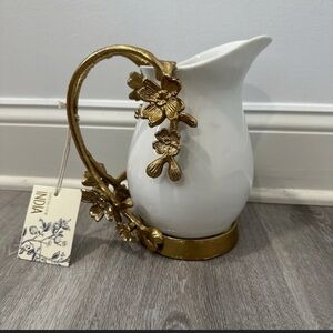 Elegant White and Gold Floral Pitcher